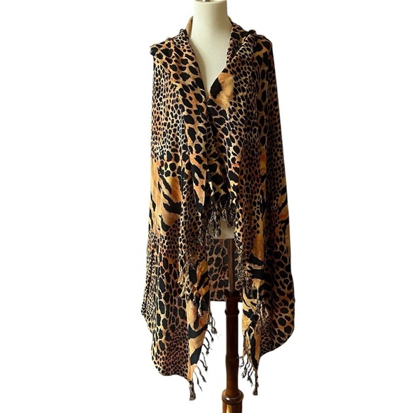 ANIMAL PRINT SCARF SAFARI TIGER FRINGE BOLD EDGY STATEMENT MODERN BOLD TIMELESS - Picture 1 of 12
